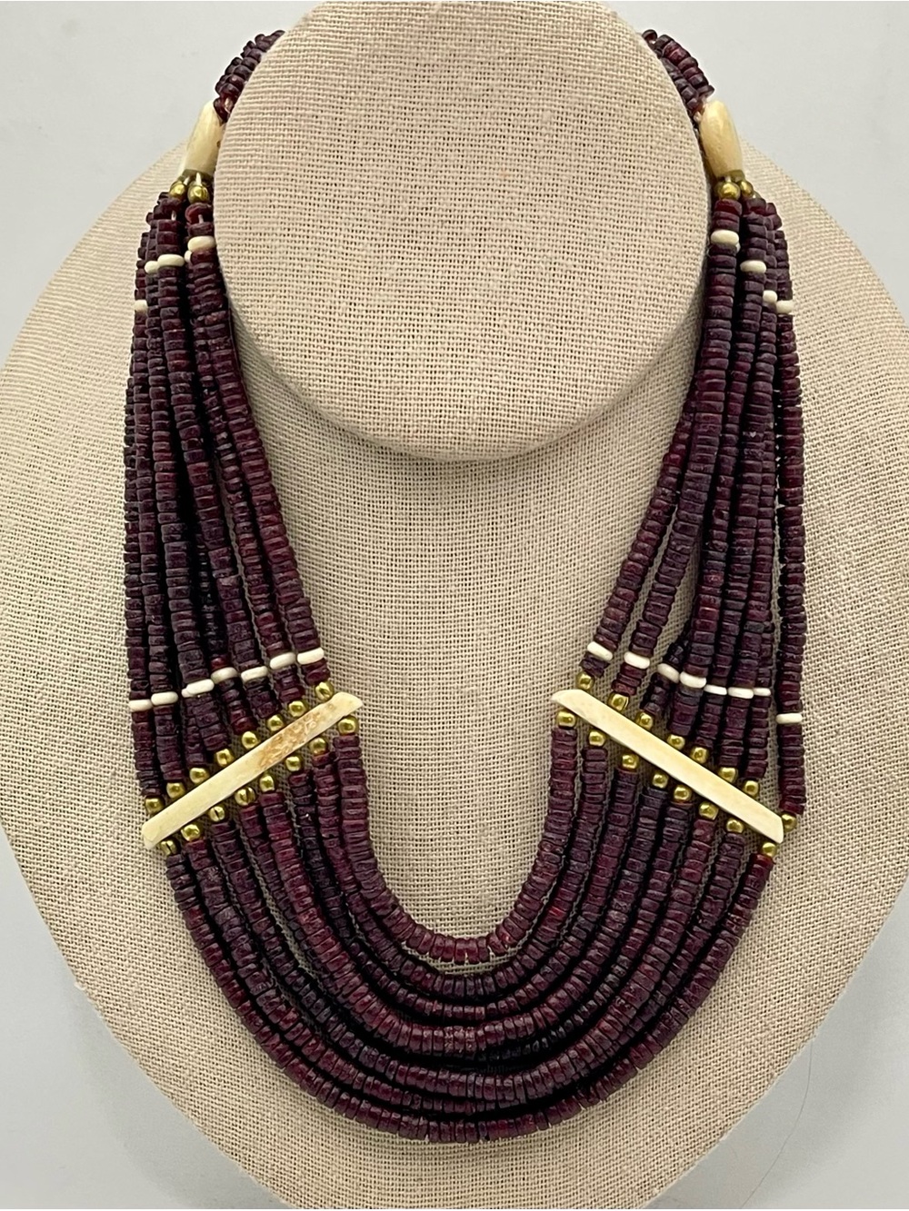 Vintage Naga Multi Strand Tribal Statement Necklace with Bone Spacers Estate